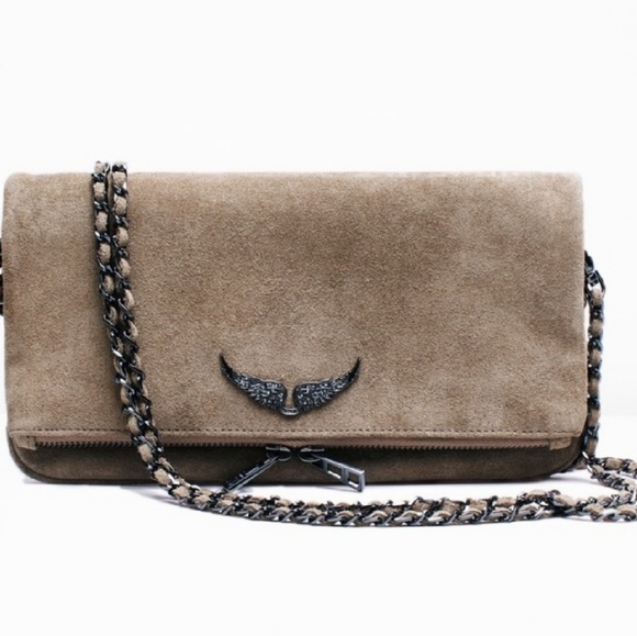 taupe suede clutch bag